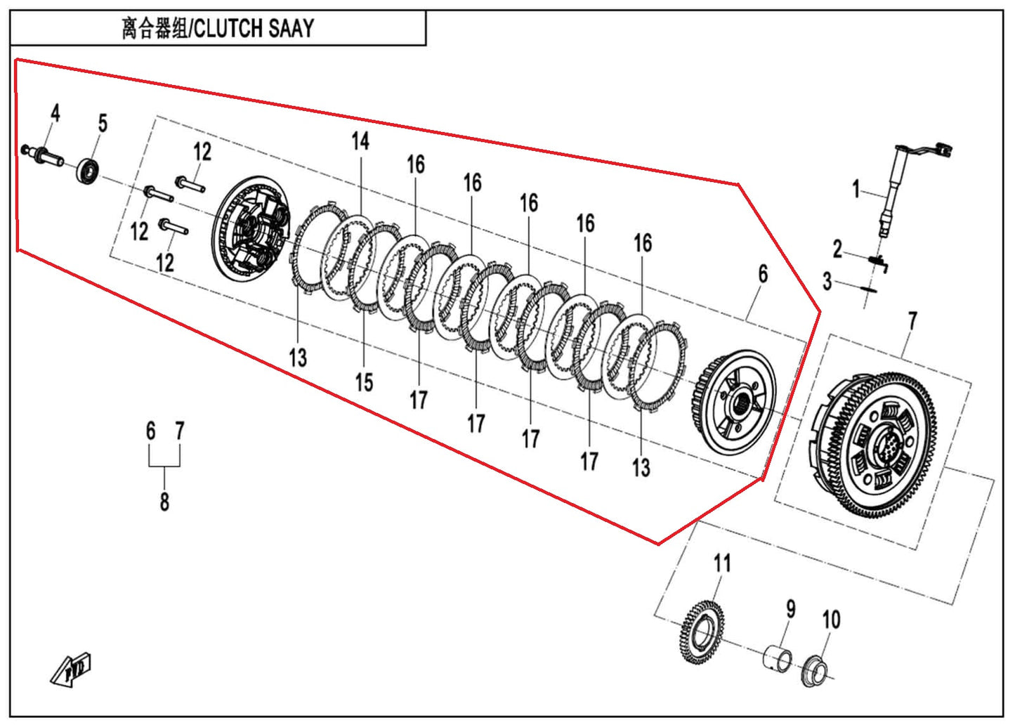 Clutch pad assy/tie rod and bearing suit CF675SR code is 0HTV-051000-7000-20