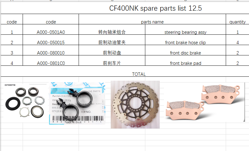 Steering bearing assy/Front brake hose clip/front disc brake/front brake pad suit CF400NK