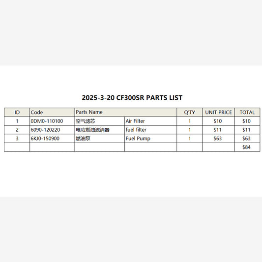 Fuel Pump and Air Filter and Fuel Filter Suit For CF300SR