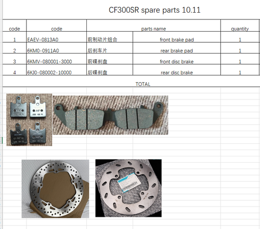Front and Rear Brake Pad /Front and Rear Disc Brake suit CF300SR Code is 6KMV-080001-3000