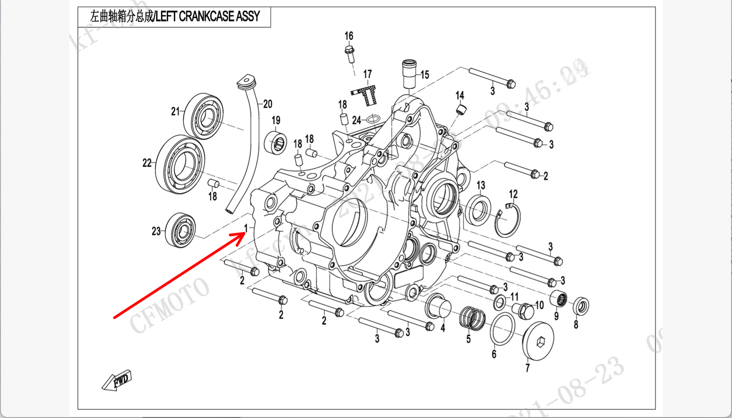 Left Crankcase assy suit CF250NK/CF250SR code is 0DM0-011010-0B203