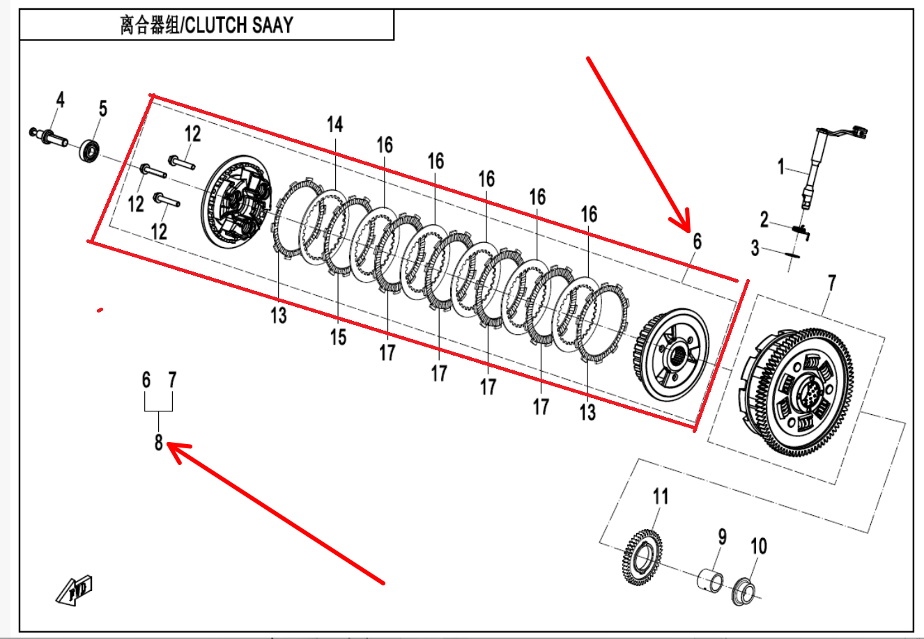 Clutch plate whole set suit CF675SR/CF675SRR/CF675NK Number 6 in the drawing code 0HTV-051000-7000-20