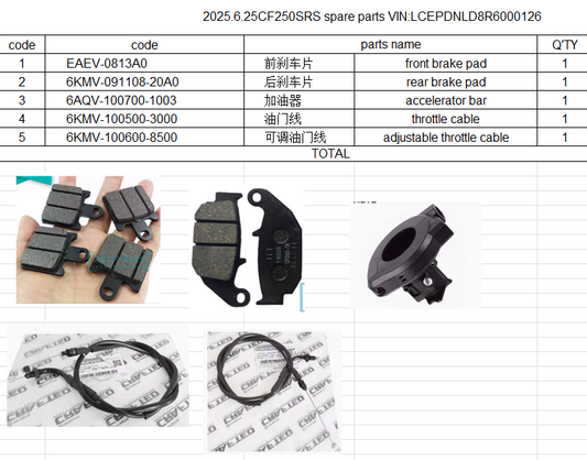 Front brake pad/rear brake pad/accelerator bar/throttle cable and adjustable throttle cable suit CF250SRS EAEV-0813A0