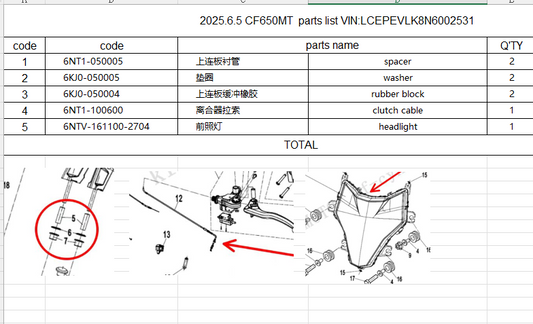 Headlight/spacer/washer/rubber block and clutch able suit CF650MT Code is 6NTV-161100-2704