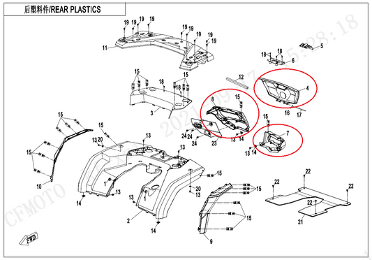 Left and Right tailight panel and rear box cover suit CF800ATV code is 9AWV-043022-2300