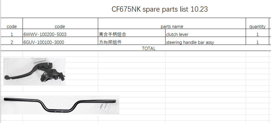 Clutch lever/steering handle bar assy suit CF675NK
