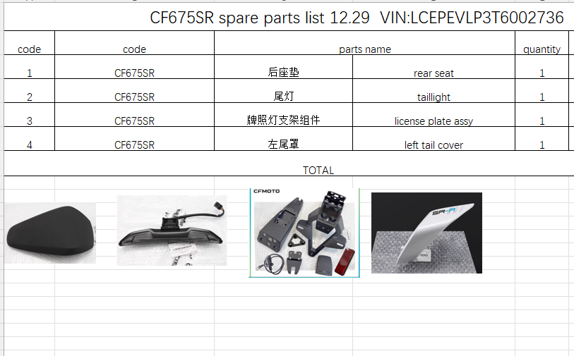 Rear seat/Taillight/license plate assy/left tail cover suit CF675SR