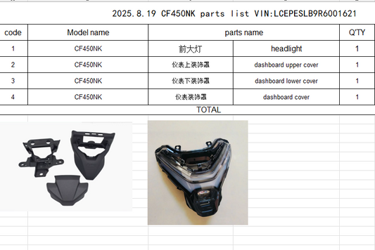 Headlight and dashboard cover suit CF450NK 6AQV-160100-4003