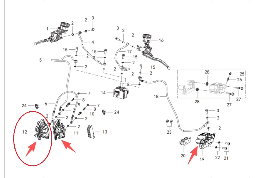 Front Right Brake Caliper Suit QJMOTOR SRK450 Number 12 in the drawing