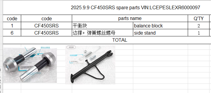 Balance block and Side Stand suit CF450SRS