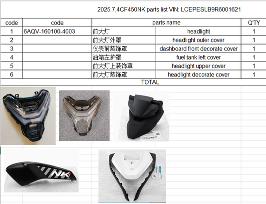 Headlight/headlight outer cover/dashboard front decorate cover and others in the list suit CF450NK 6AQV-160100-4003