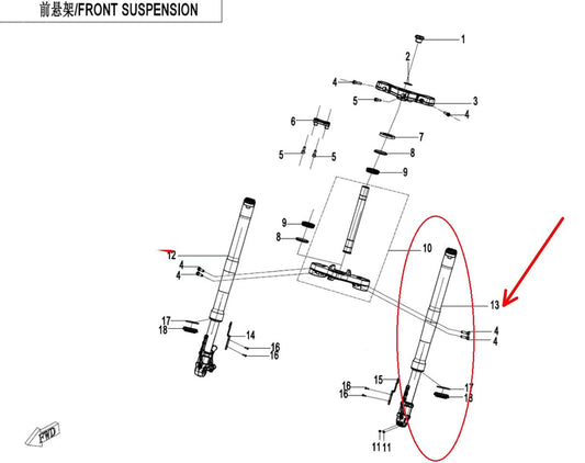 Front Left Bar suit CF450SRS code is 6AQV-050500-3001-M2