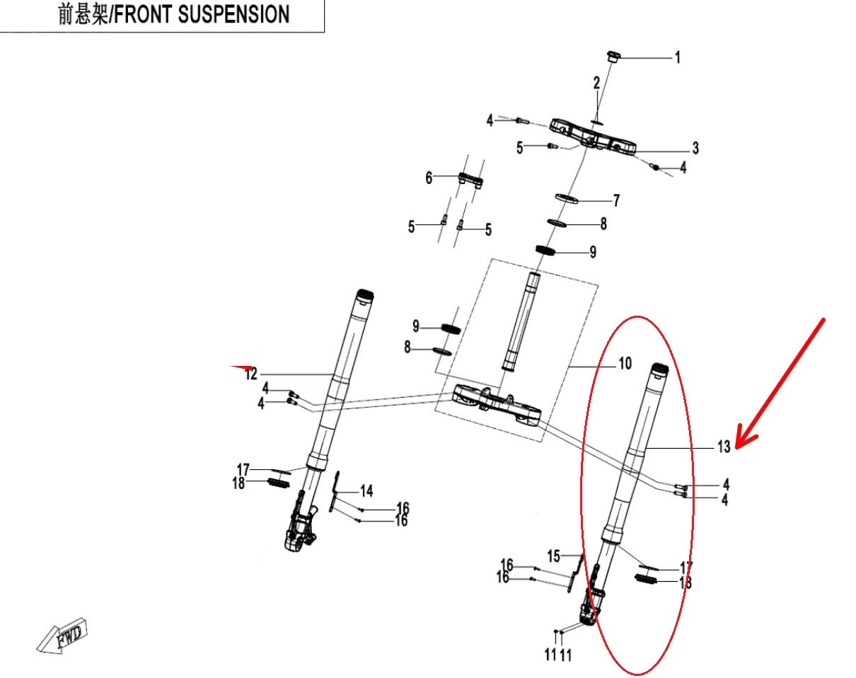 Front Left Bar suit CF450SRS code is 6AQV-050500-3001-M2