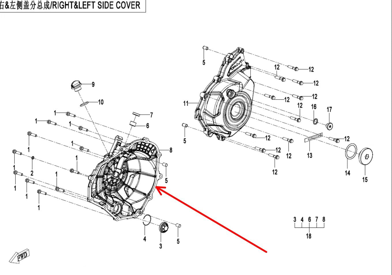 Right side engine clutch cover suit CF450SRS code 0SQV-013005-1001-0D300