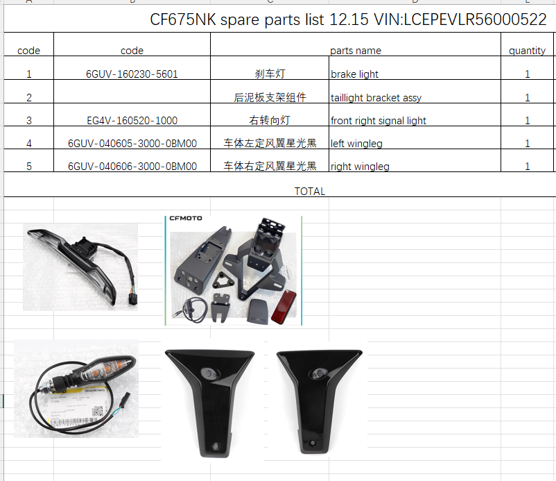 Rear Brake Light/taillight bracket assy/front right signal light/left and right wingleg suit CF675NK