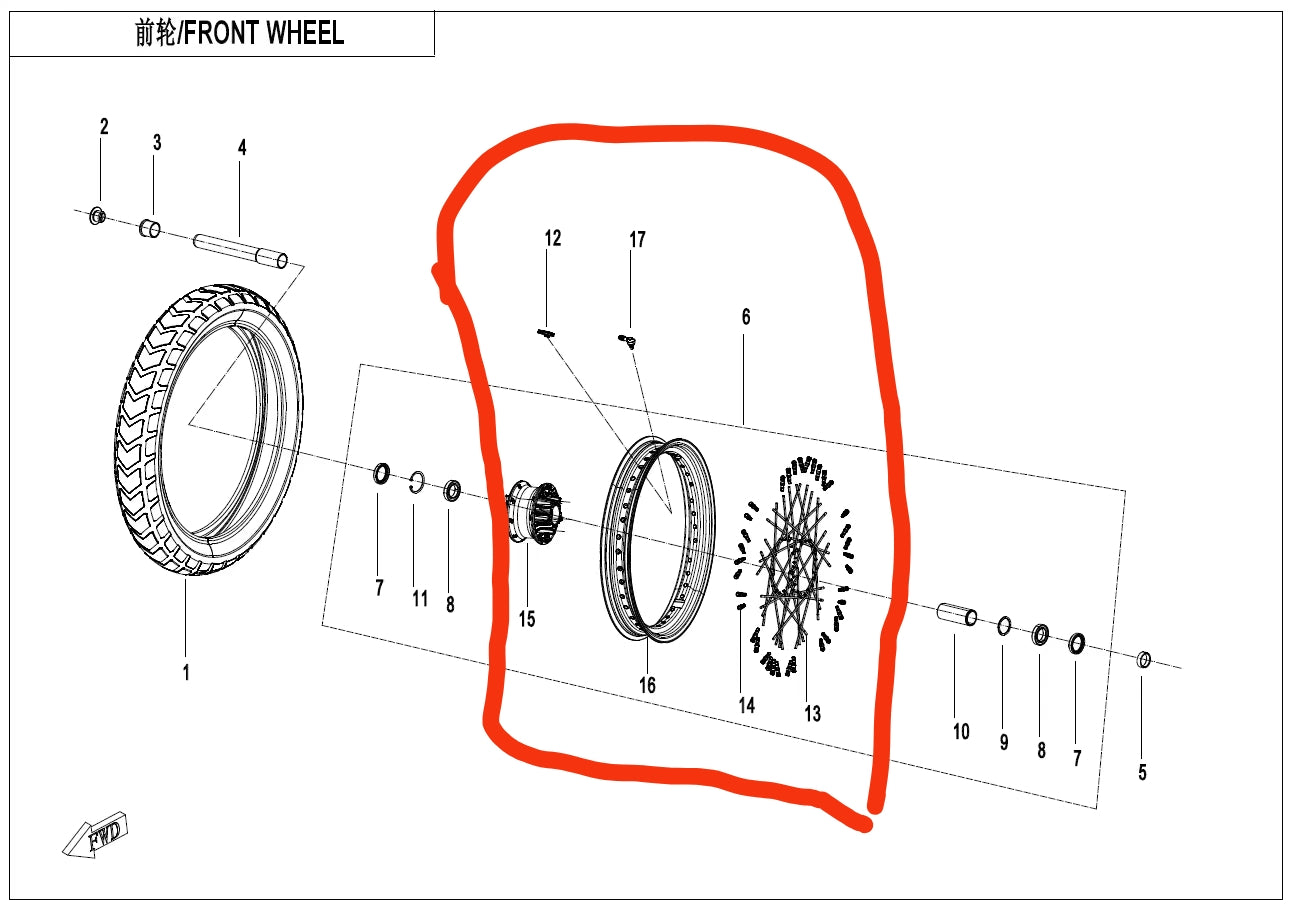 Front Wheel Rim include number 12/13/14/15/16/17 suit CF800MT code is 6WWV-070100-5003-10