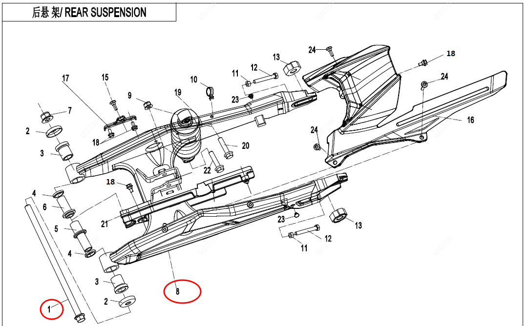 Rear Fork and Rear Fork Shaft suit CF300NK Code is 6KM0-060001-10000/6KMV-060300-C001-0BY00