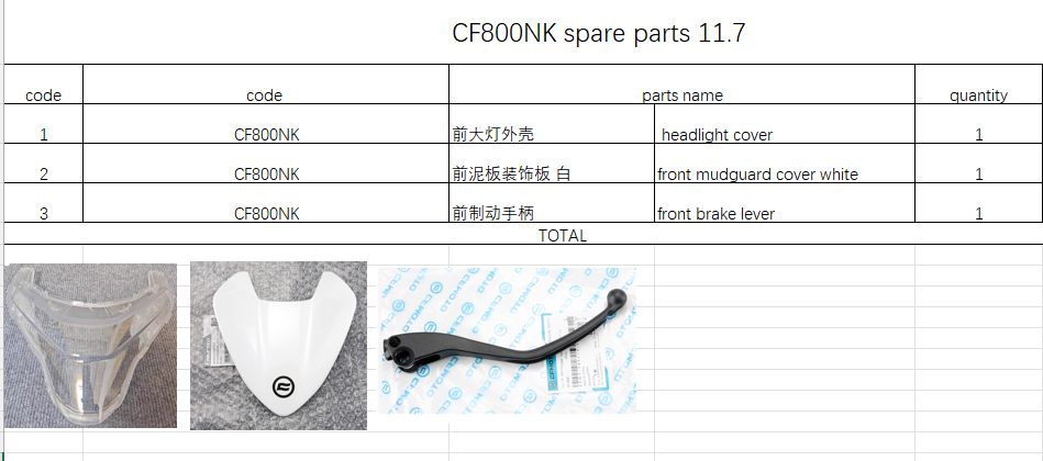 Headlight Cover/Front mudguard cover white/Front brake lever suit CF800NK