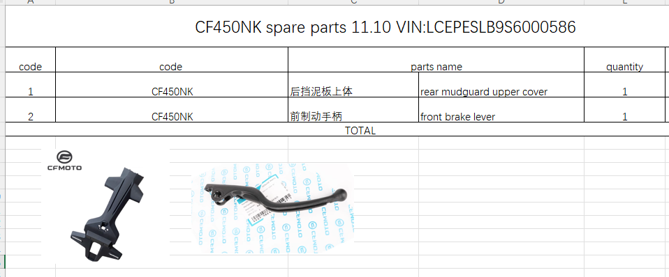 Rear mudguard upper cover/Front brake lever suit CF450NK