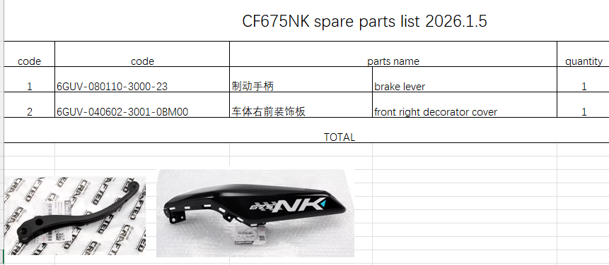 Brake lever/front right decorator cover suit CF675NK 6GUV-080110-3000-23