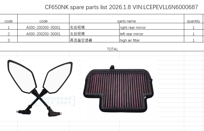 Rear Mirrors and High Air filter suit CF650NK A000-200200-30001/A000-200300-30001