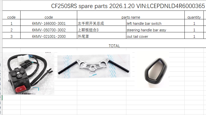 Left handle bar switch/steering handle bar assy/out tail cover suit CF250SRS 6KMV-050700-3002