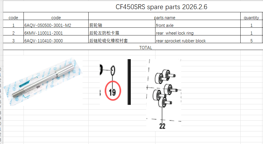 Front axle/rear wheel lock ring/rear sprocket rubber block suit CF450SRS/CF450SR
