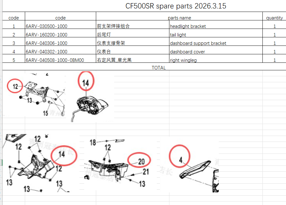 Headlight bracket and others in the list suit CF500SR