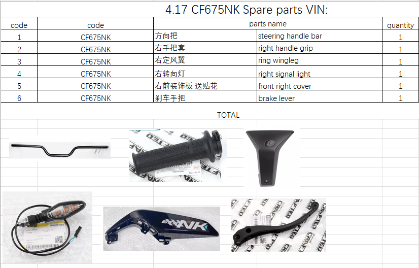 Steering Handle Bar and others in the list suit CF675NK