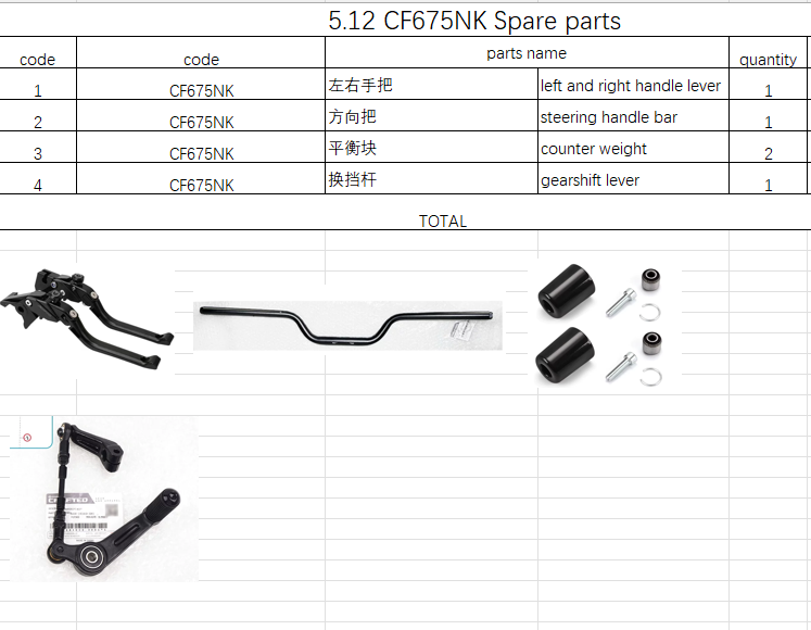 Steering Handle bar and others in the list suit CF675NK