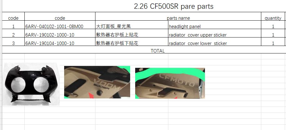 Headlight panel/radiator cover upper and lower sticker suit CF500SR code is 6ARV-040102-1001-0BM00