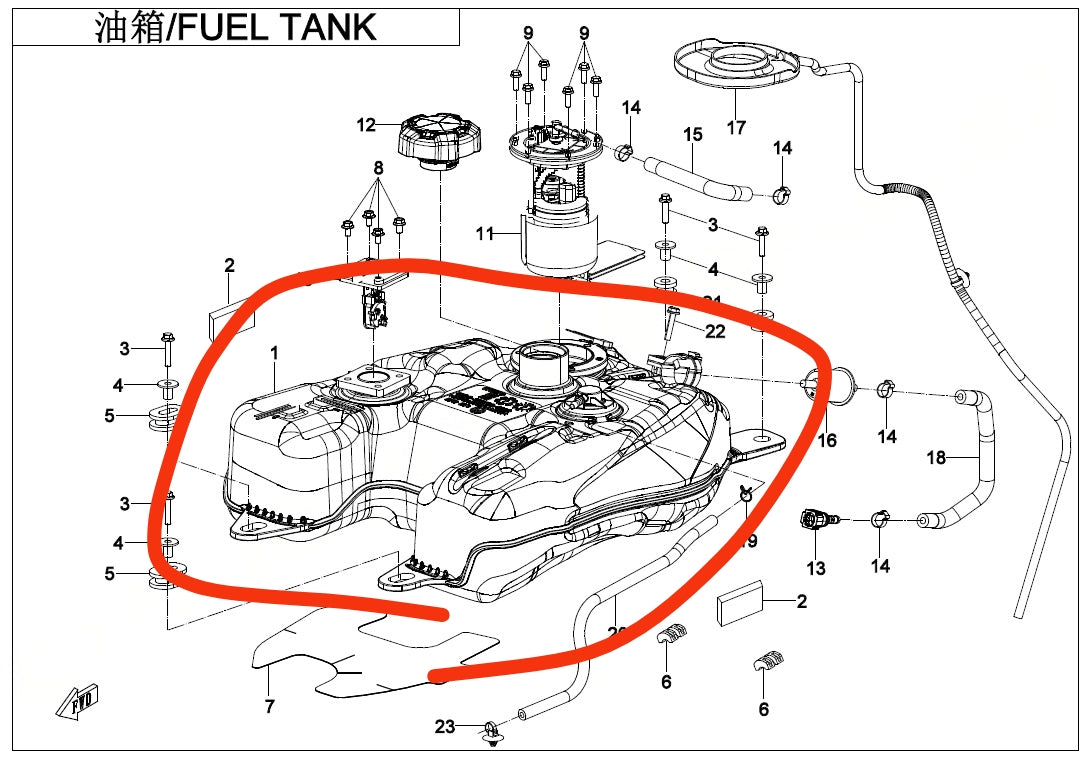 Fuel Tank assy suit CF500AU code is 9DQV-120100-3000