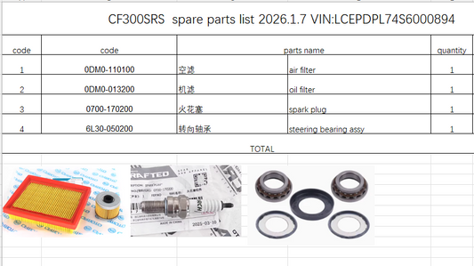 Air Filter/Oil Filter/Spark Plug/Steering Bearing suit CF300SRS 6L30-050200