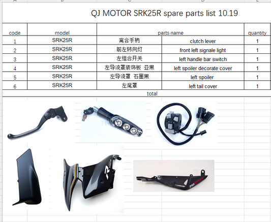 Clutch lever/front left signal light/left handle bar switch and others suit QJ MOTOR SRK25R