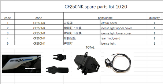 Left tail cover/license light cover/Rear mudguard/license light  suit CF250NK