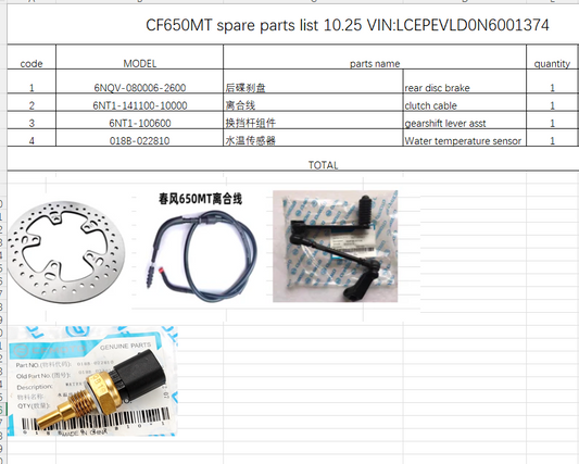 Water temperature sensor/Rear Disc Brake and Gearshift lever assy and Clutch cable suit CF650MT code is 6NT1-100600
