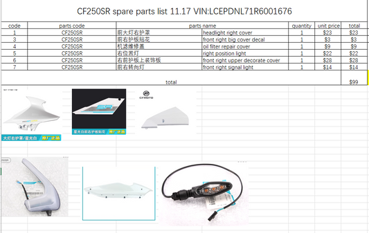 Headlight right cover/oil filter repair cover and others in the list suit CF250SR