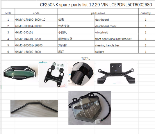 Dashboard/Dashboard Bracket/windshield and others in the list suit CF250NK