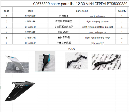 Right tail cover/Rear brake pedal and others in the list suit CF675SRR