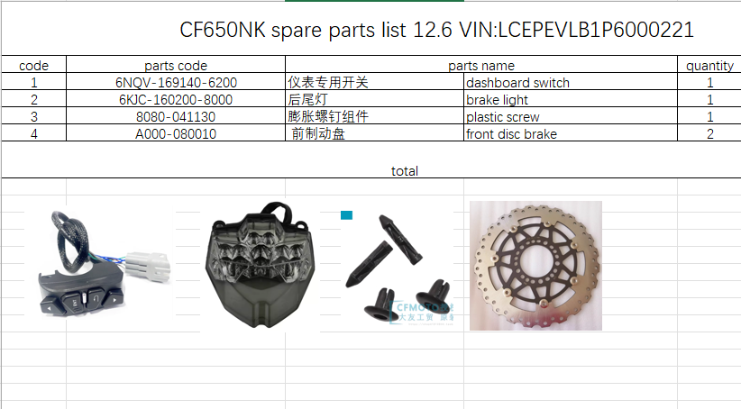 Dashboard Switch/Brake Light/Plastic screw/2pcs Front Disc Brake suit CF650NK Code is 6NQV-169140-6200