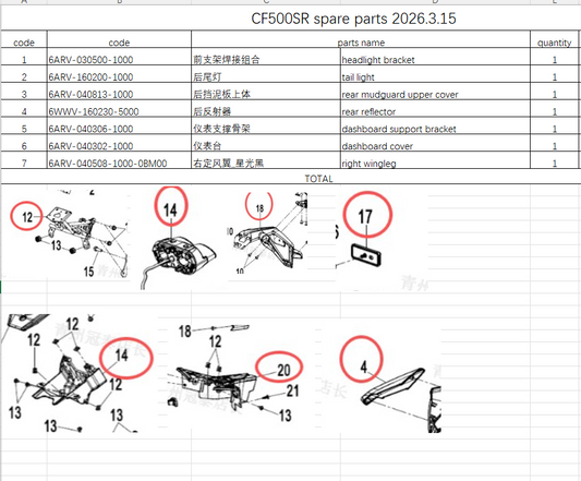 Headlight bracket and others in the list suit CF500SR