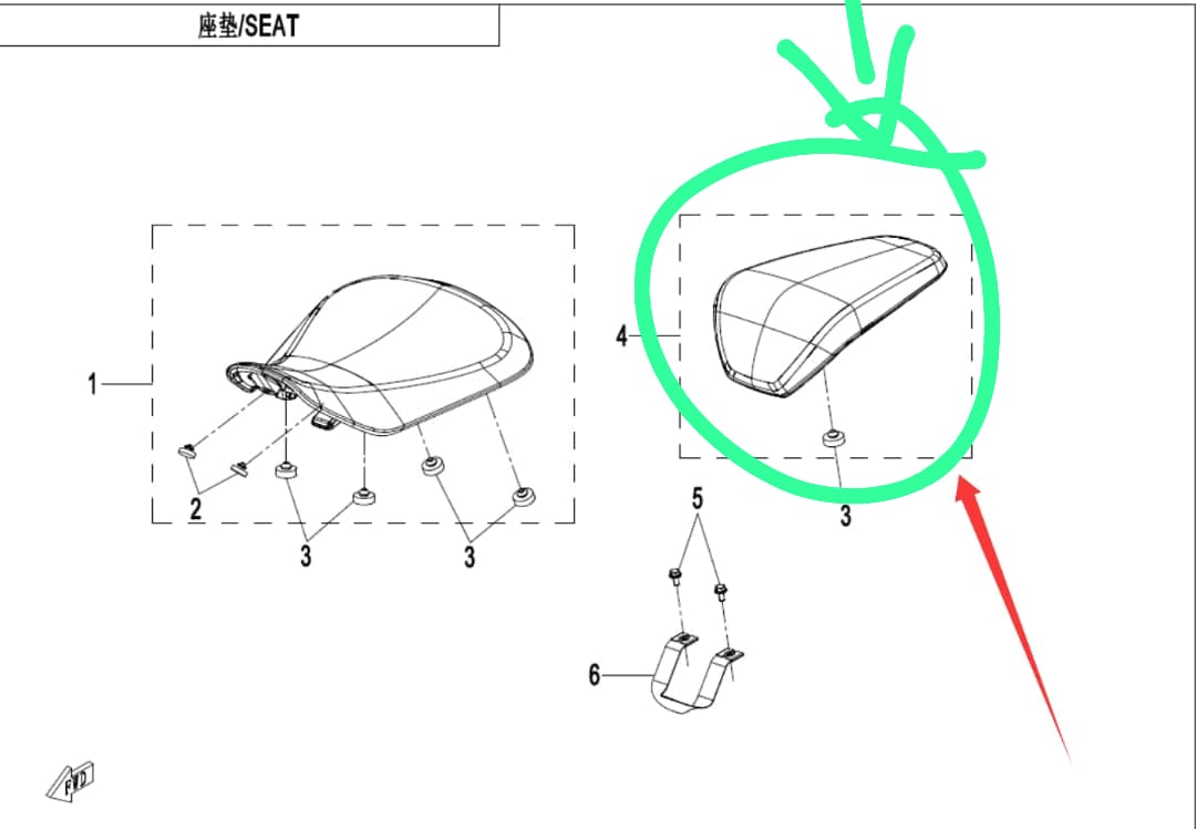 Rear Seat suit CF500SR VOOM code is 6ARV-130200-1000