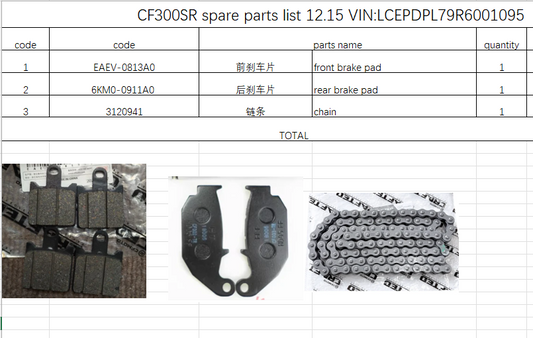 Front Brake pad/Rear Brake pad and Chain suit CF300SR