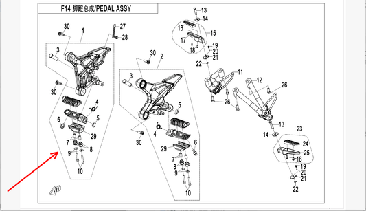 Front Right Footrest Bracket assy suit CF250NK Code is 6KMV-144000-B002-0BP00