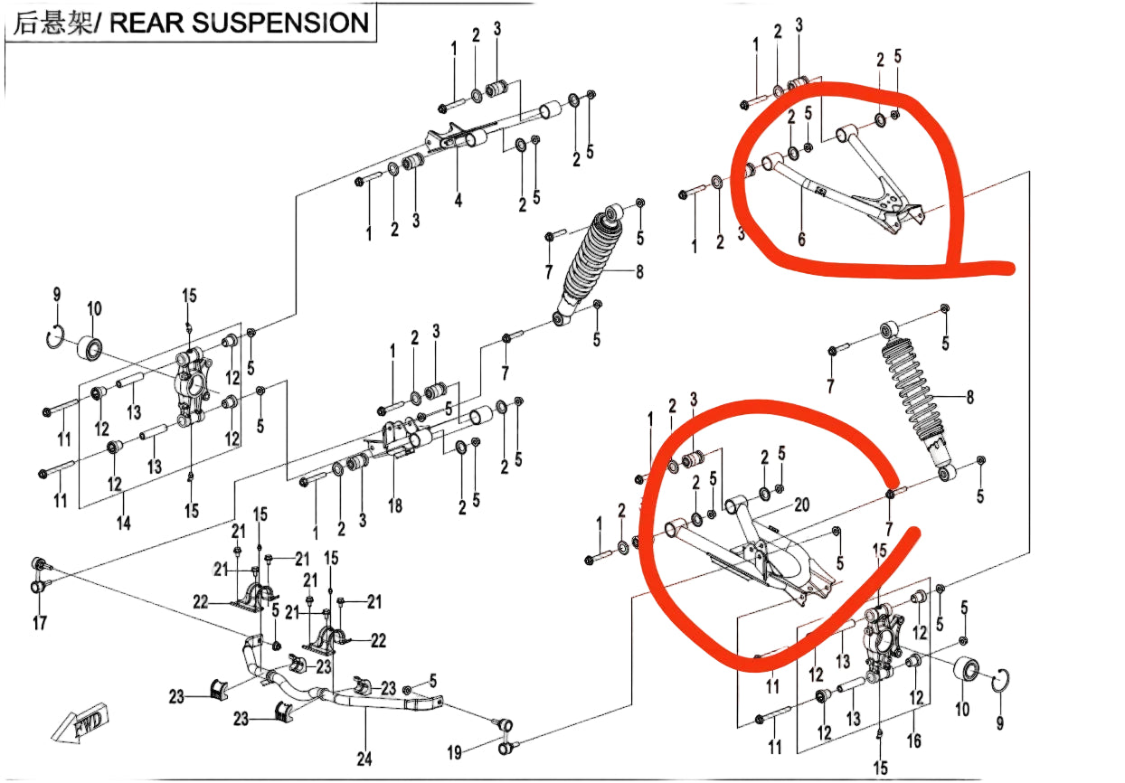 Rear Left Upper and Rear Left Lower Swing Arm suit CF625 Touring 9DSV-060110-6K00/9DSV-060210-6K00