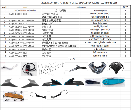 Rear Brake Pedal/left handle bar switch/headlight assy and others in the list suit CF450SRS