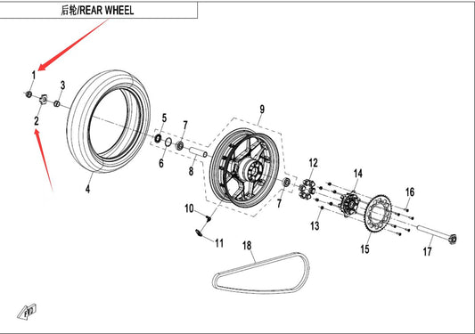 Rear wheel axle nut and right chain adjustable block suit CF500SR code 6WWV-110001-5000/6WWV-110002-5001