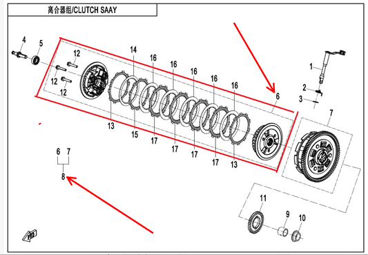 Clutch plate whole set suit CF675SR/CF675SRR/CF675NK Number 6 in the drawing code 0HTV-051000-7000-20