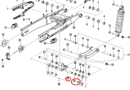 Swing arm spacer/bearing/oil sealing suit CF450SRS code is 6AQV-060503-1000