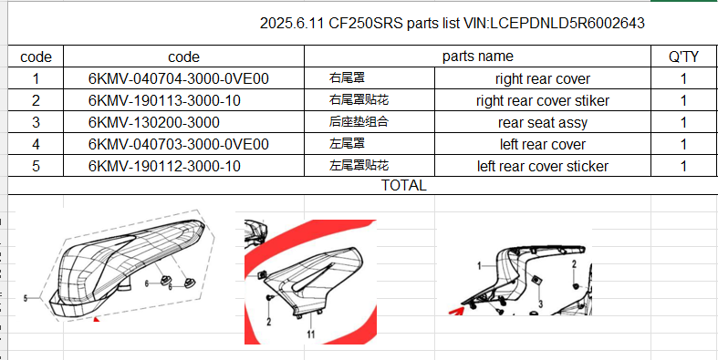 Left and right Fuel tank covers/stickers/ and rear seat suit CF250SRS